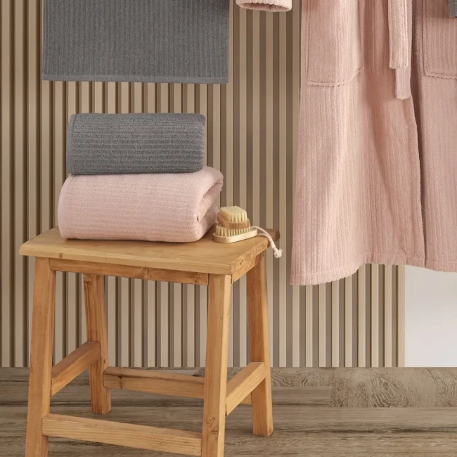 Pia %100 Pamuklu Aile Bornoz Seti Antrasit / Pudra - 5