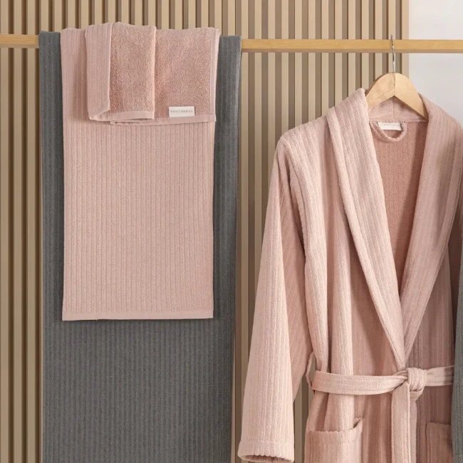 Pia %100 Pamuklu Aile Bornoz Seti Antrasit / Pudra - 2