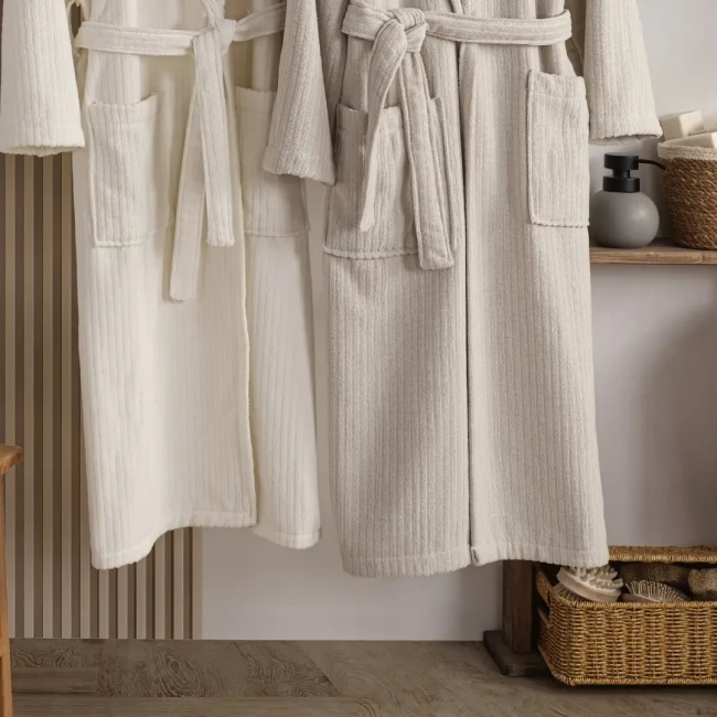 Pia %100 Pamuklu Aile Bornoz Seti / Bej - Krem - 3