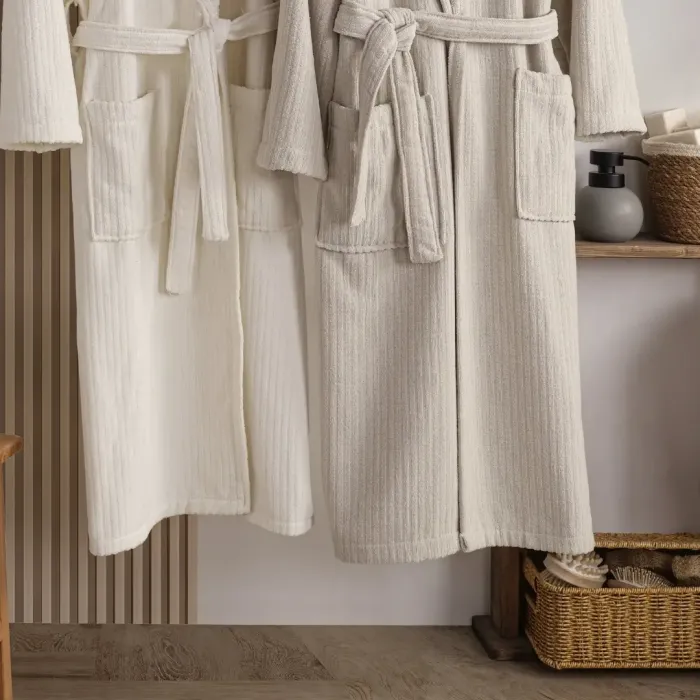 Pia %100 Pamuklu Aile Bornoz Seti / Bej - Krem - 3