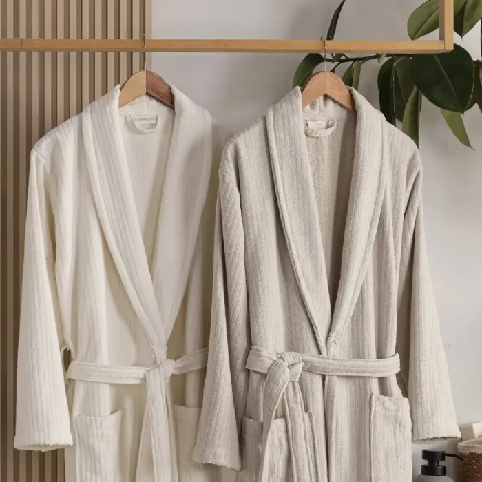 Pia %100 Pamuklu Aile Bornoz Seti / Bej - Krem - 4