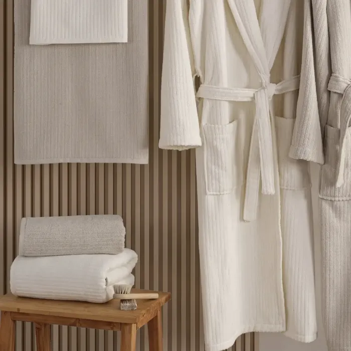 Pia %100 Pamuklu Aile Bornoz Seti / Bej - Krem - 5