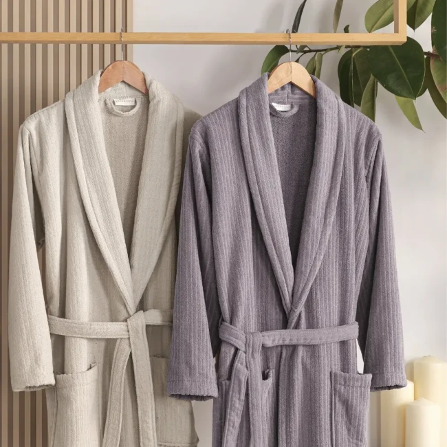 Pia %100 Pamuklu Aile Bornoz Seti / Mürdüm - Taş - 1