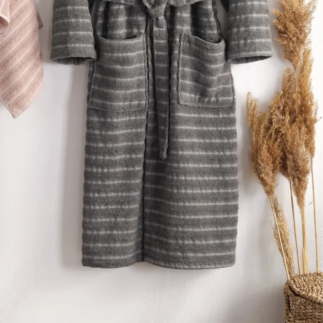 Rena %100 Pamuklu Aile Bornoz Seti / Antrasit - Pudra - 5