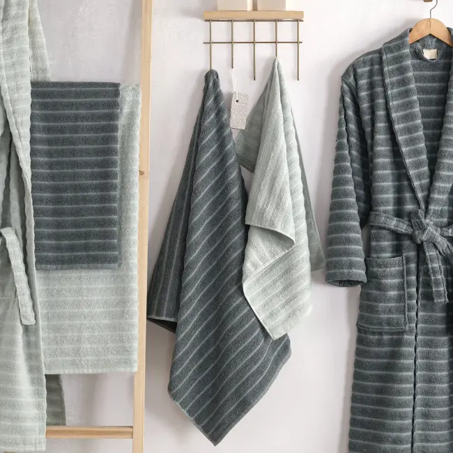 Rena %100 Pamuklu Aile Bornoz Seti / Petrol - Mint - Zebra Casa (1)