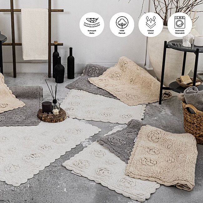 Rosette %100 Pamuk 2’li Banyo Paspas Takımı – Bej - 5