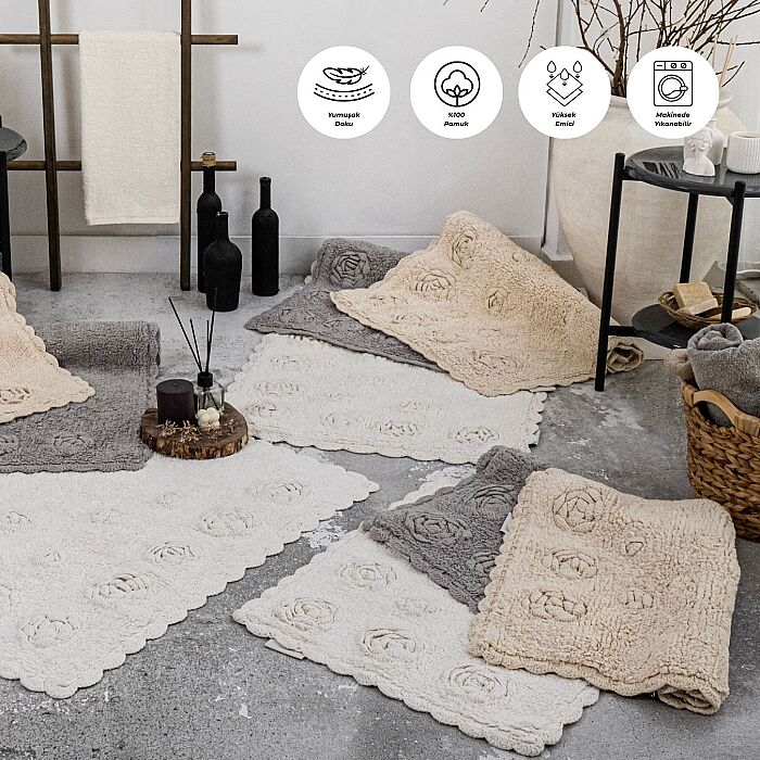 Rosette %100 Pamuk 2’li Banyo Paspas Takımı – Bej - 5