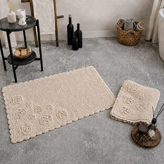 Rosette %100 Pamuk 2’li Banyo Paspas Takımı – Bej