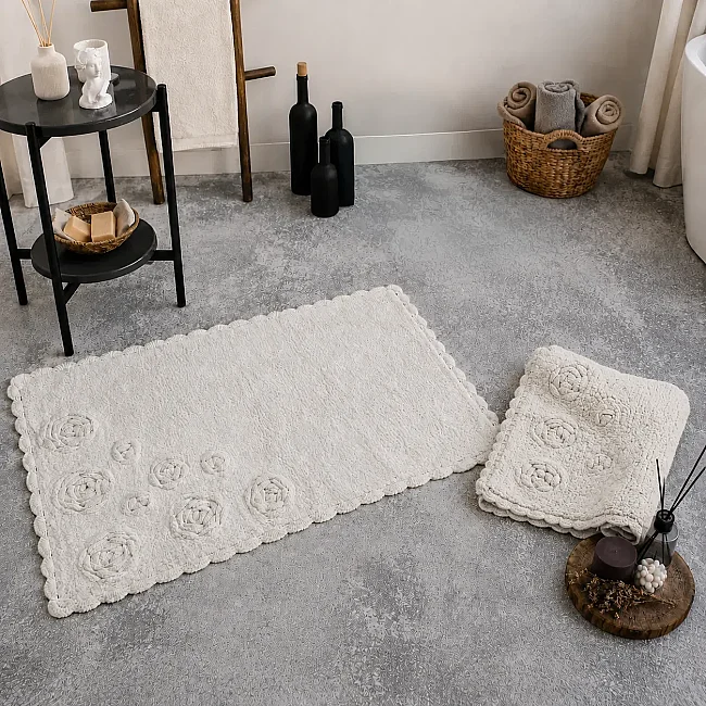 Rosette %100 Pamuk 2’li Banyo Paspas Takımı – Krem - Zebra Casa