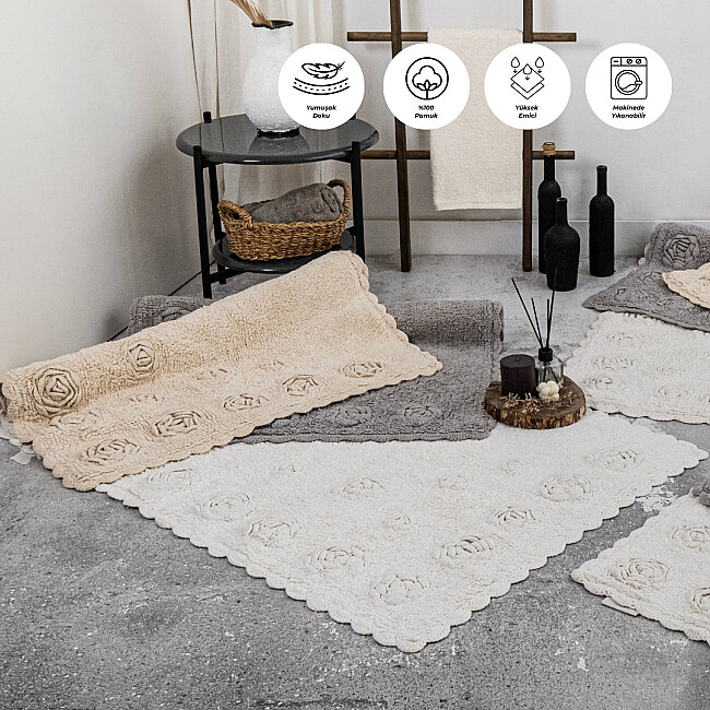 Rosette %100 Pamuk 80x120 Banyo Paspası – Krem - 5