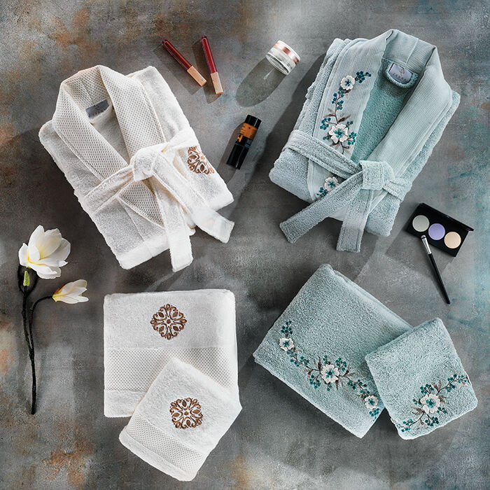 Sarah (KremMint) 3D Bambu Aile Bornoz Seti Premium Aile