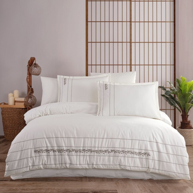 Sardes Çift Kişilik Nakışlı Natural Nevresim Takımı - Zebra Casa