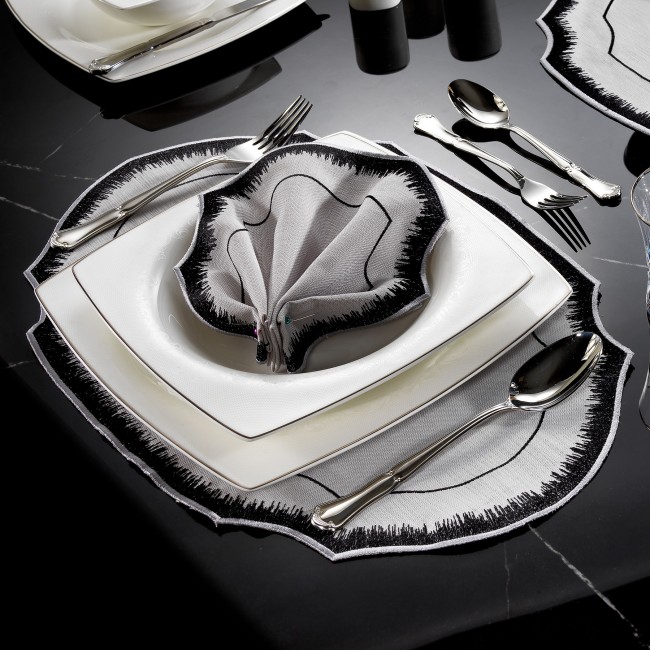 Siena 2'li Amerikan Servis Siyah- Gri - Zebra Casa