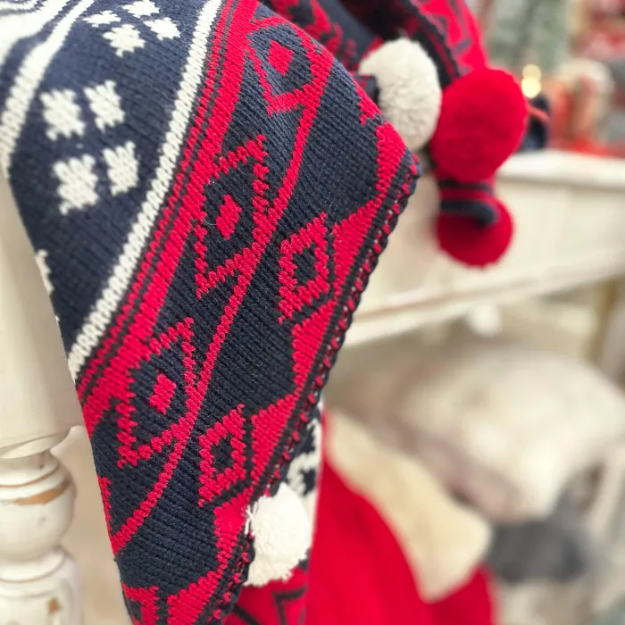 Snow Set Triko Şal & 45x45 Kırlent / Kırmızı - Lacivert - 2