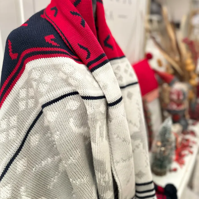 Snow Set Triko Şal & 45x45 Kırlent / Kırmızı - Lacivert - 3