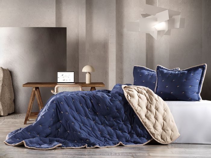 Tender Çift Kişilik Comforter Set / Indigo-Bej