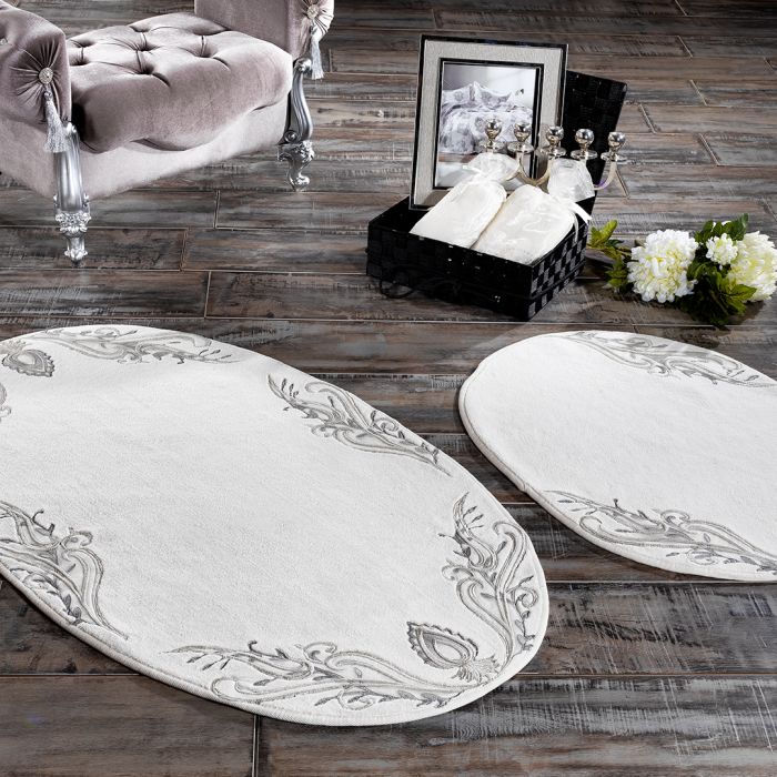 Tiara İkili Oval Paspas Takımı Gri - 1