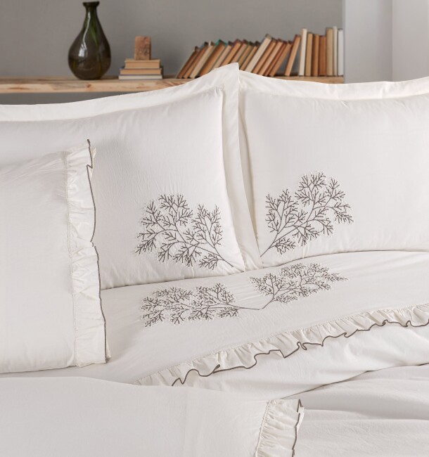 Troya Çift Kişilik Nakışlı Naturel Nevresim Takımı - Zebra Casa (1)