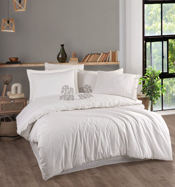 Troya Çift Kişilik Nakışlı Naturel Nevresim Takımı - Zebra Casa