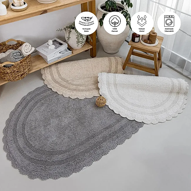 Marisol %100 Pamuk 80x120 Banyo Paspası – Krem - 5
