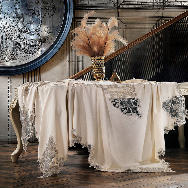 Zebra Casa - Velour Masa Örtüsü Bej