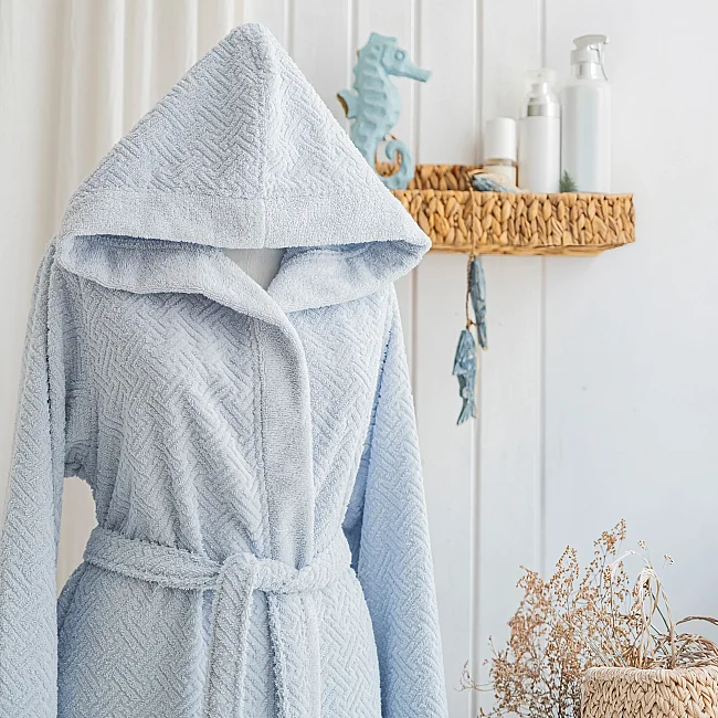 Zeni %100 Pamuk Unisex Kapüşonlu Bornoz L-XL / Indigo 