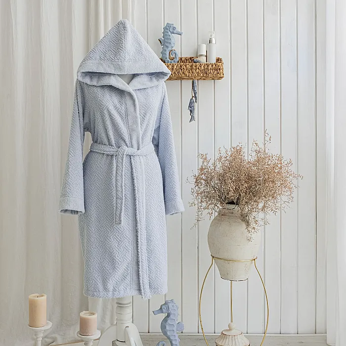 Zeni %100 Pamuk Unisex Kapüşonlu Bornoz L-XL / Indigo - 2