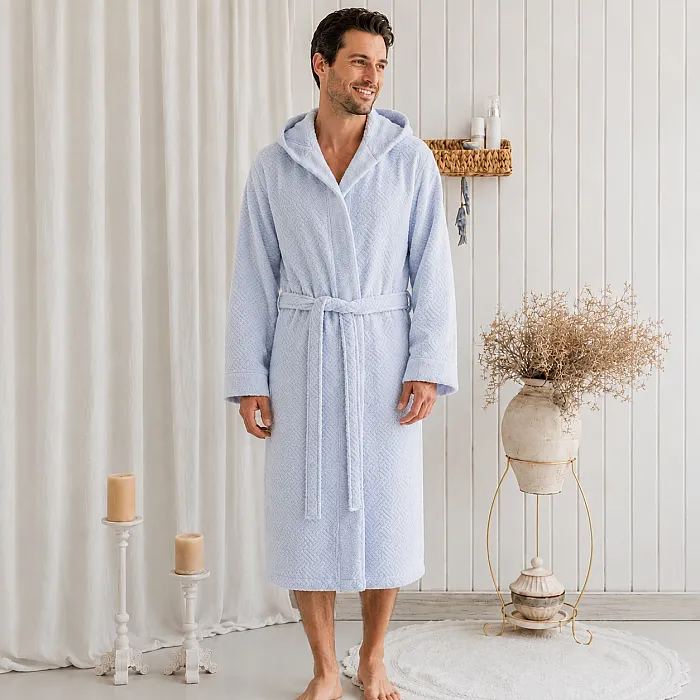 Zeni %100 Pamuk Unisex Kapüşonlu Bornoz S-M / Indigo - 4